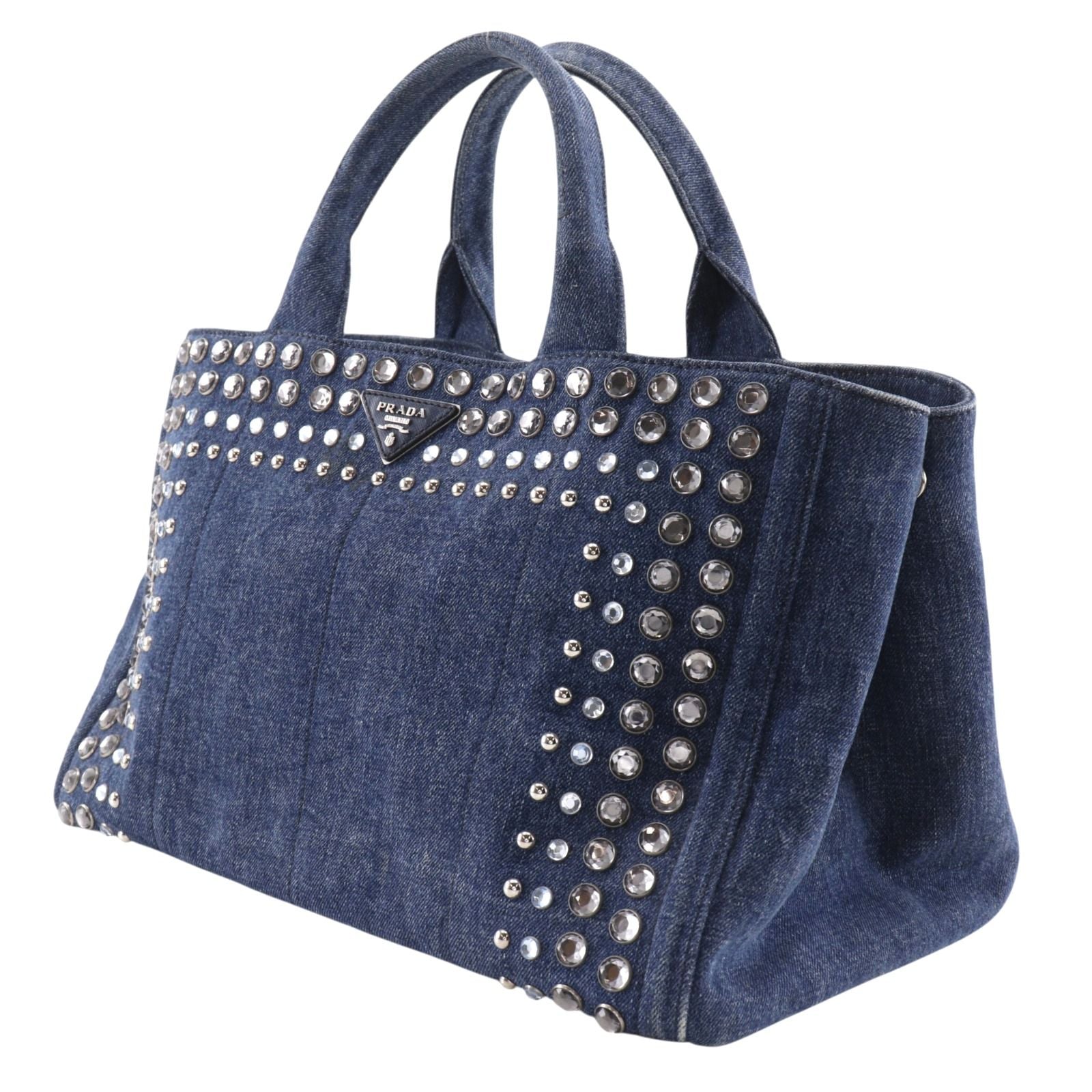 Prada Canapa Tote M Bijou Denim Blue Handbag — view 2