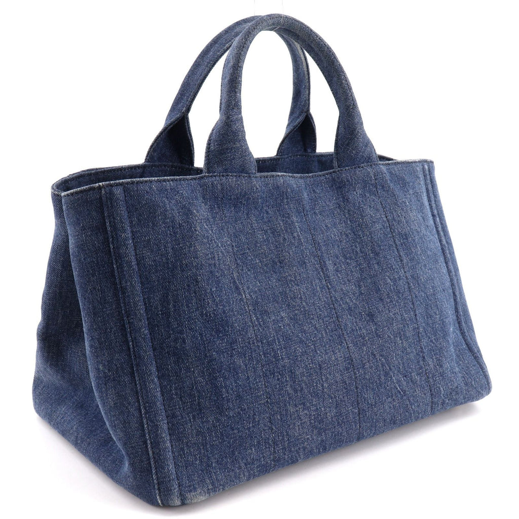 Prada Canapa Tote M Bijou Denim Blue Handbag — view 3