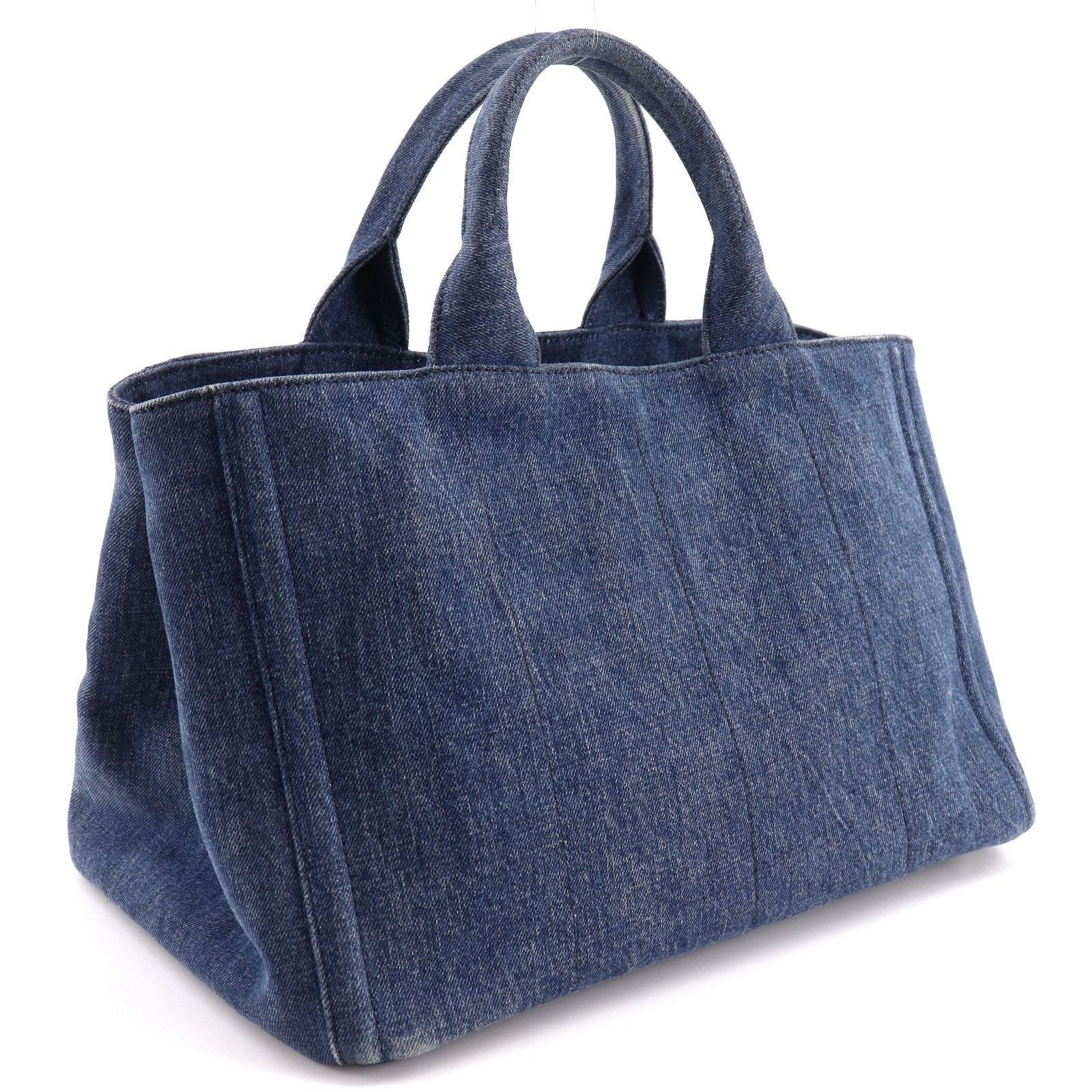 Prada Canapa Tote M Bijou Denim Blue Handbag — view 3