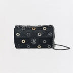 Chanel Quilted Shoulder Bag Calfskin Black Silver Chain Bag CC Logo Turnlock