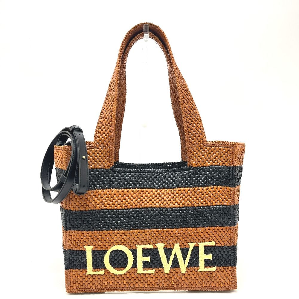 Loewe Tote Bag Font Stripe Raffia Black
