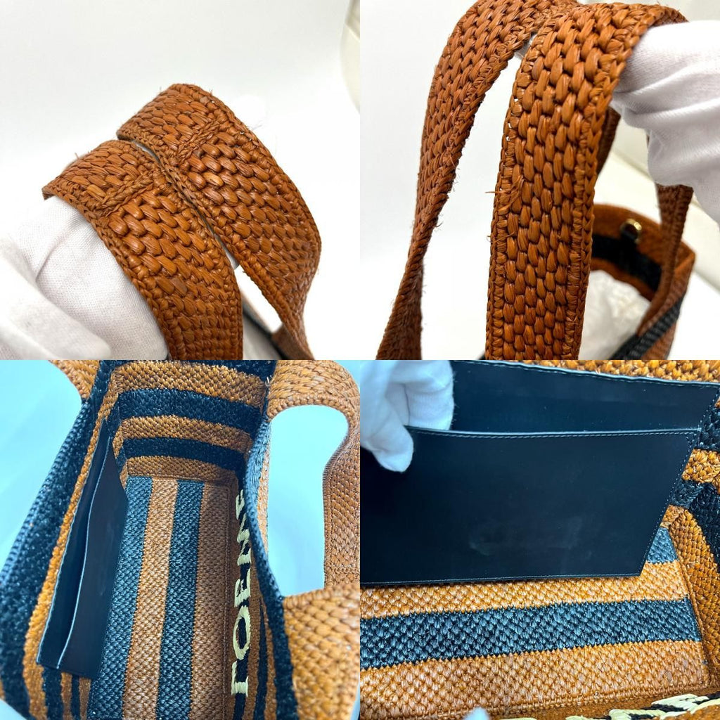 Loewe Tote Bag Font Stripe Raffia Black — view 8