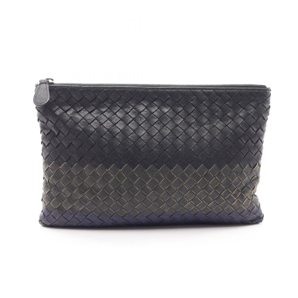 Bottega Veneta Clutch Intrecciato Black Blue Leather