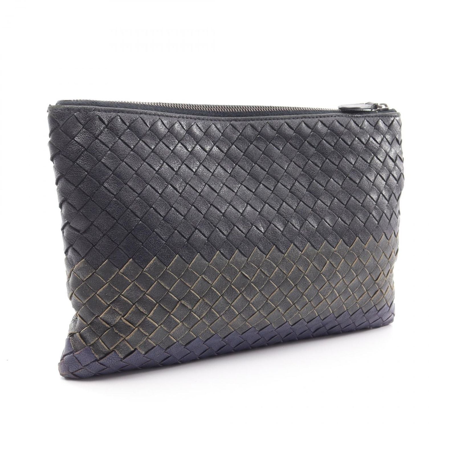 Bottega Veneta Clutch Intrecciato Black Blue Leather — view 2