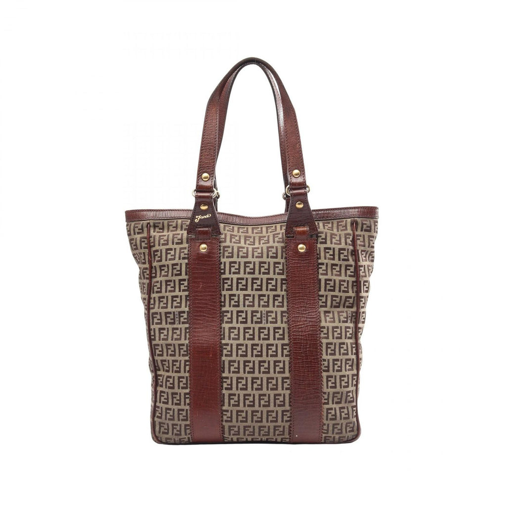 Fendi Tote Bag Zucchino Brown Canvas Leather