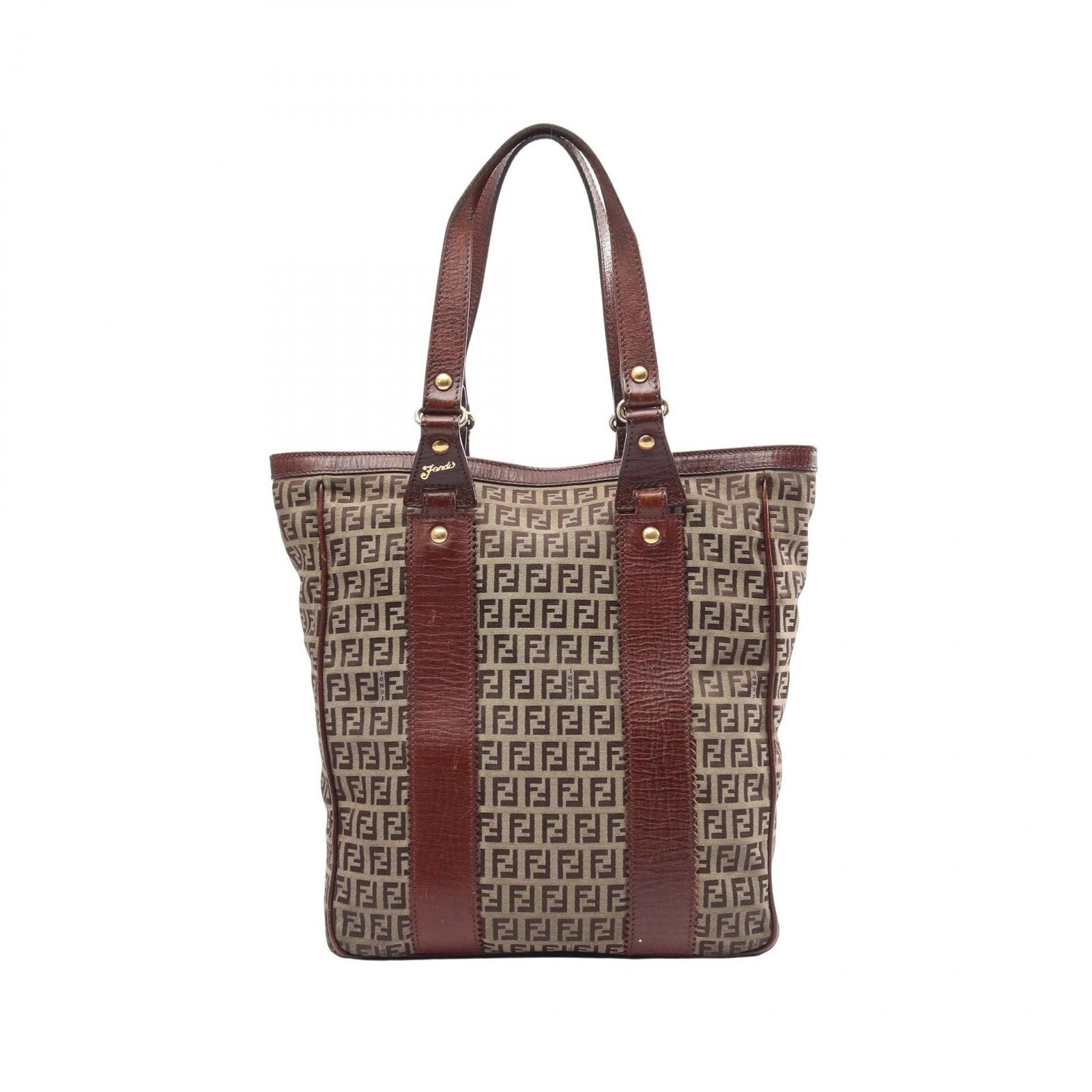 Fendi Tote Bag Zucchino Brown Canvas Leather