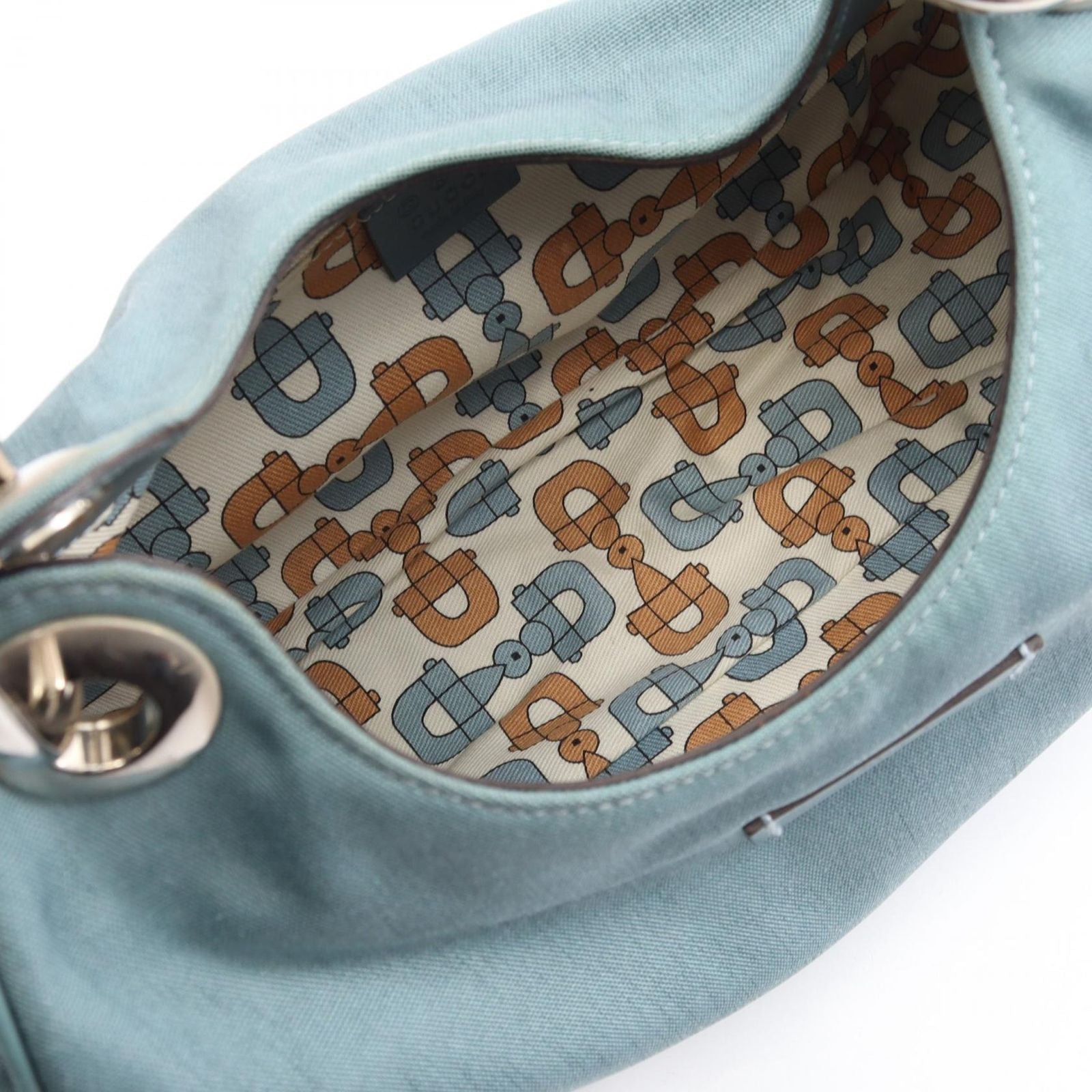 Gucci Shoulder Bag Light Blue Canvas Leather — view 3