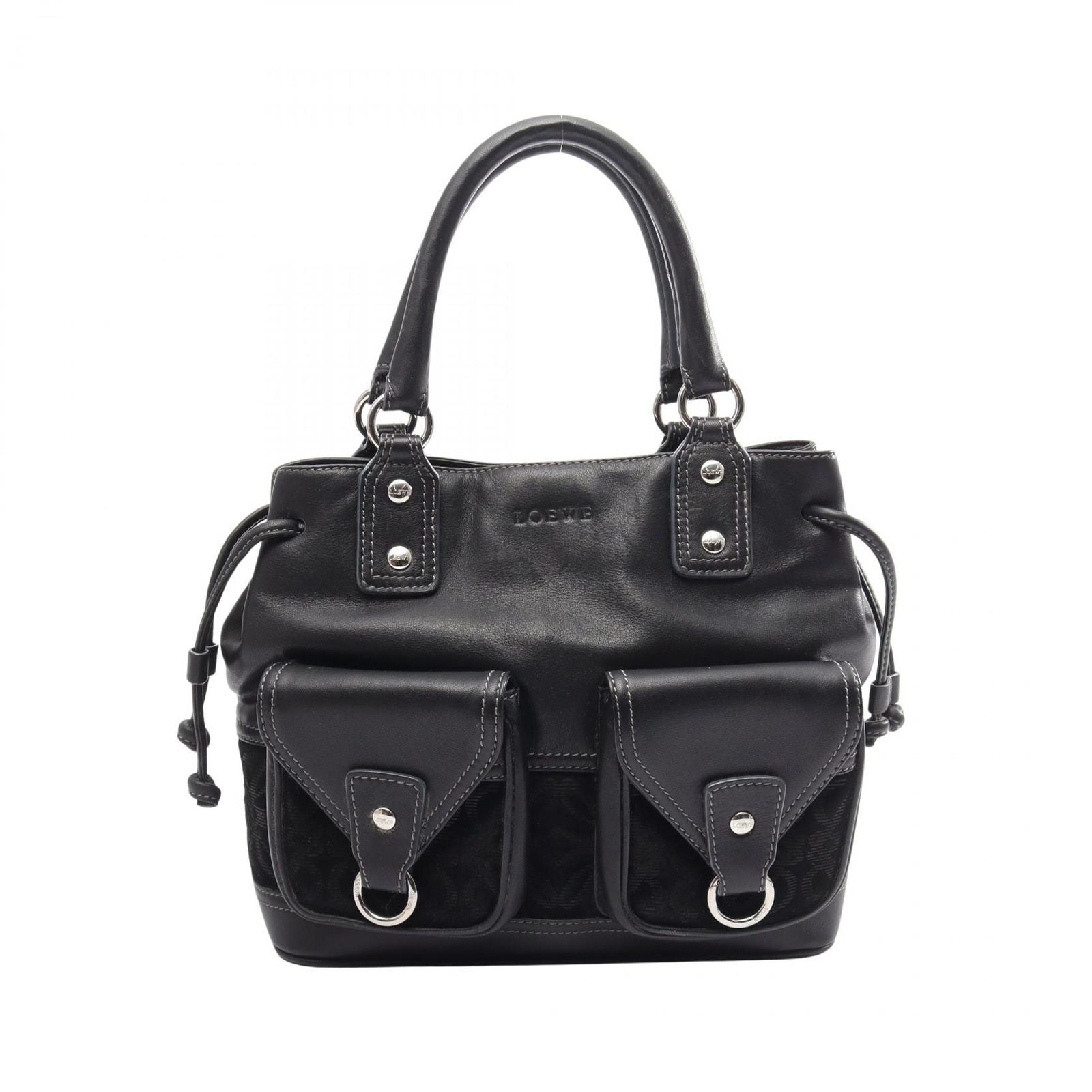 Loewe Anagram Black Suede Leather Handbag