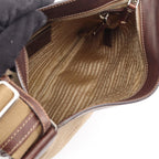 Prada Shoulder Bag Logo Jacquard Beige Brown Canvas Leather — view 3