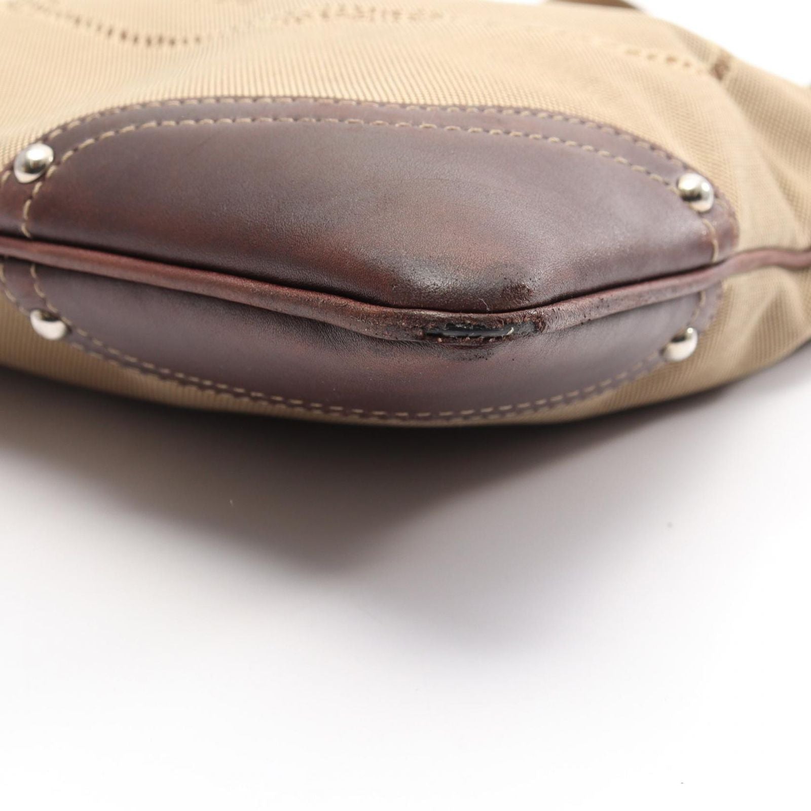Prada Shoulder Bag Logo Jacquard Beige Brown Canvas Leather — view 7