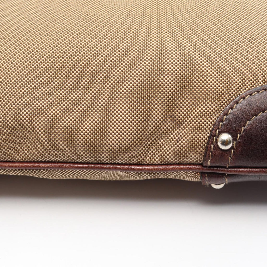 Prada Shoulder Bag Logo Jacquard Beige Brown Canvas Leather — view 5