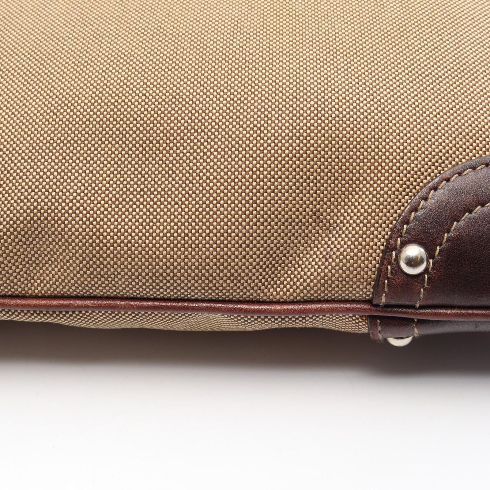 Prada Shoulder Bag Logo Jacquard Beige Brown Canvas Leather — view 5