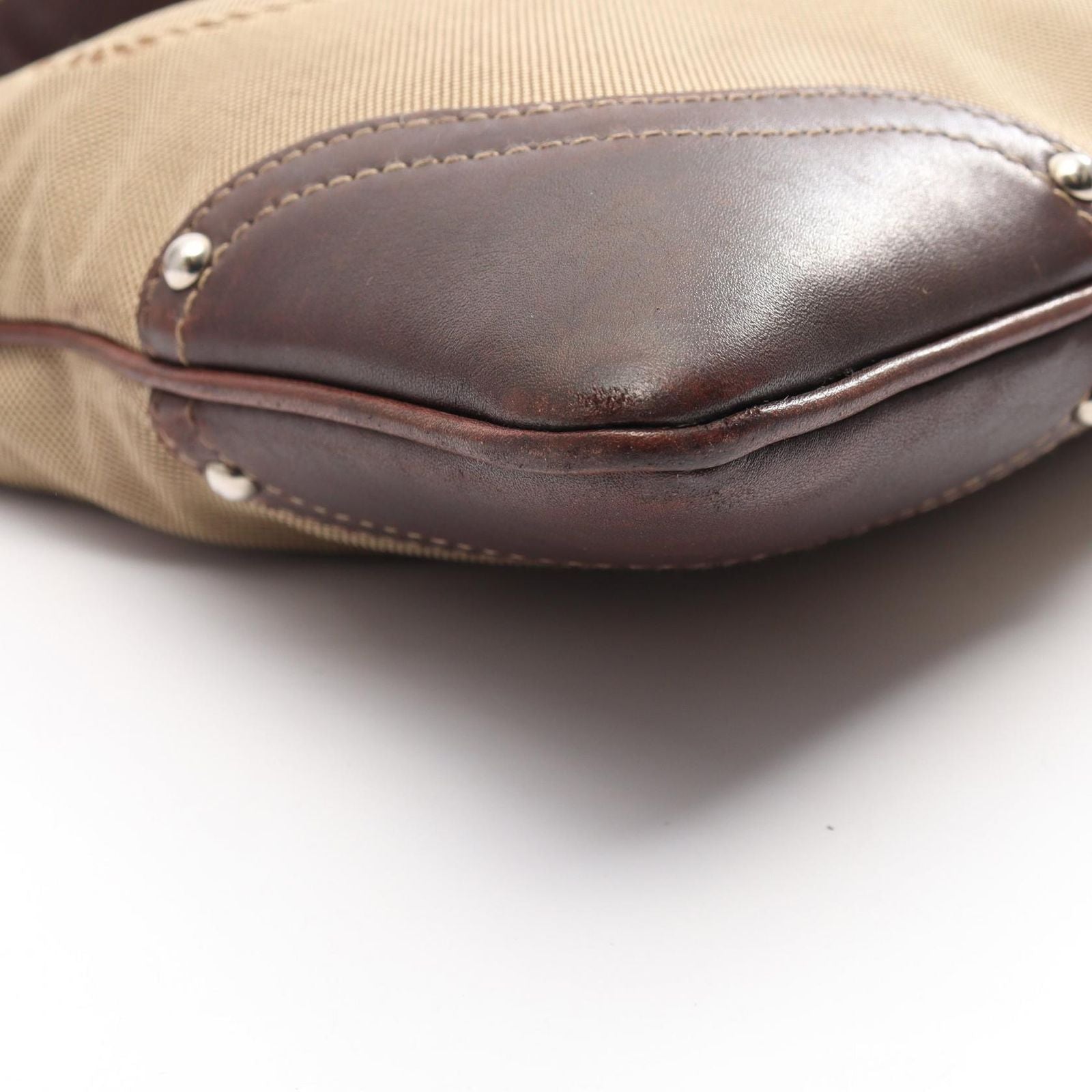 Prada Shoulder Bag Logo Jacquard Beige Brown Canvas Leather — view 8