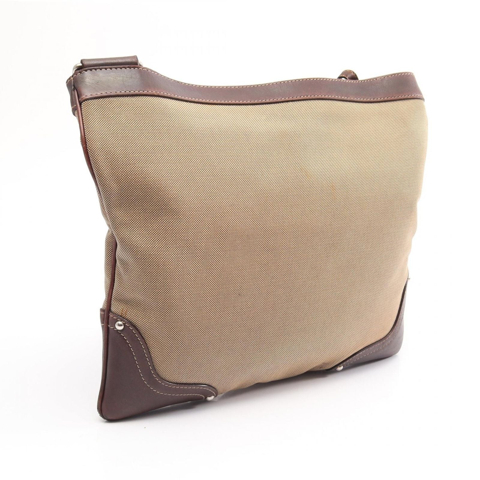 Prada Shoulder Bag Logo Jacquard Beige Brown Canvas Leather — view 2