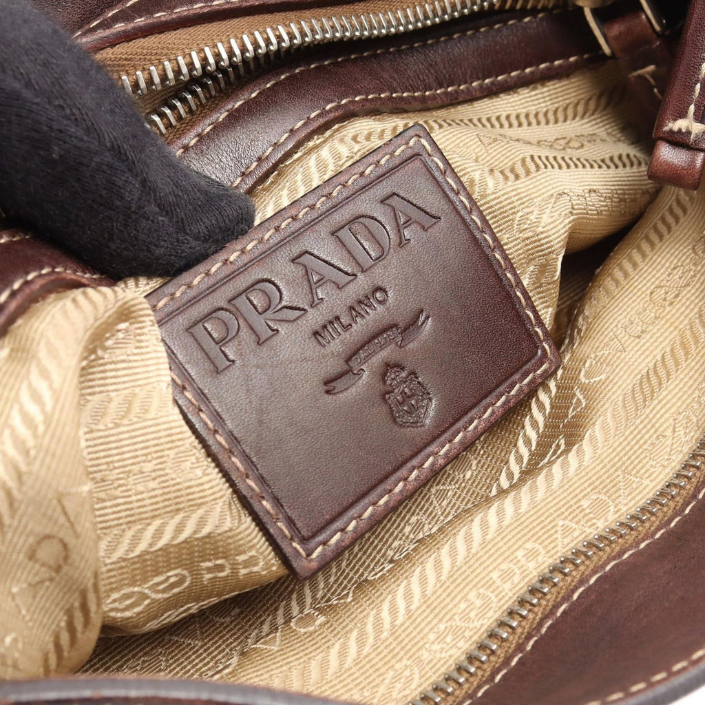 Prada Shoulder Bag Logo Jacquard Beige Brown Canvas Leather — view 4