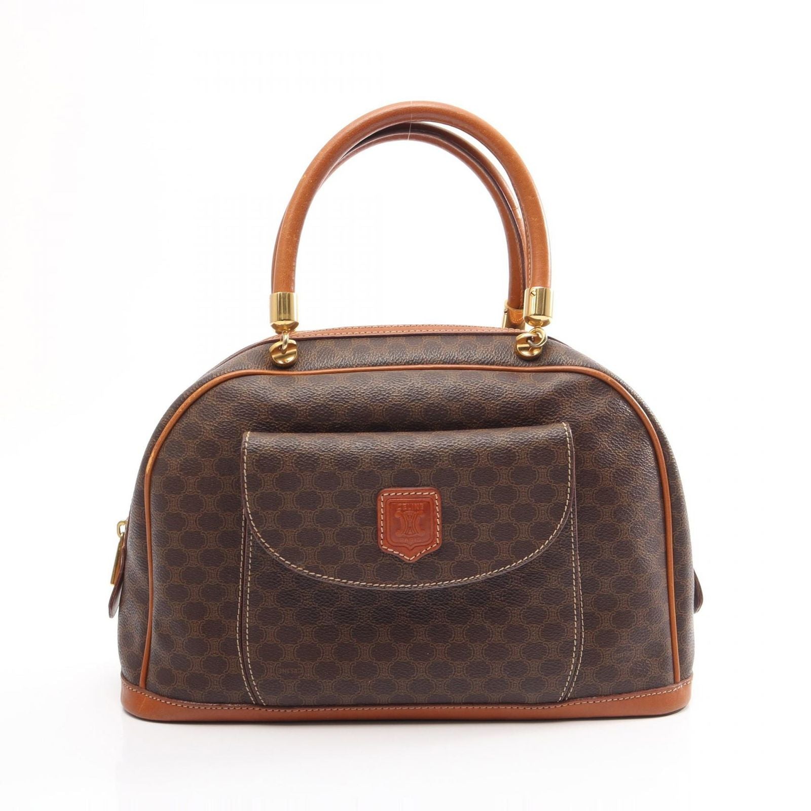 Celine Macadam Brown Canvas Leather Handbag