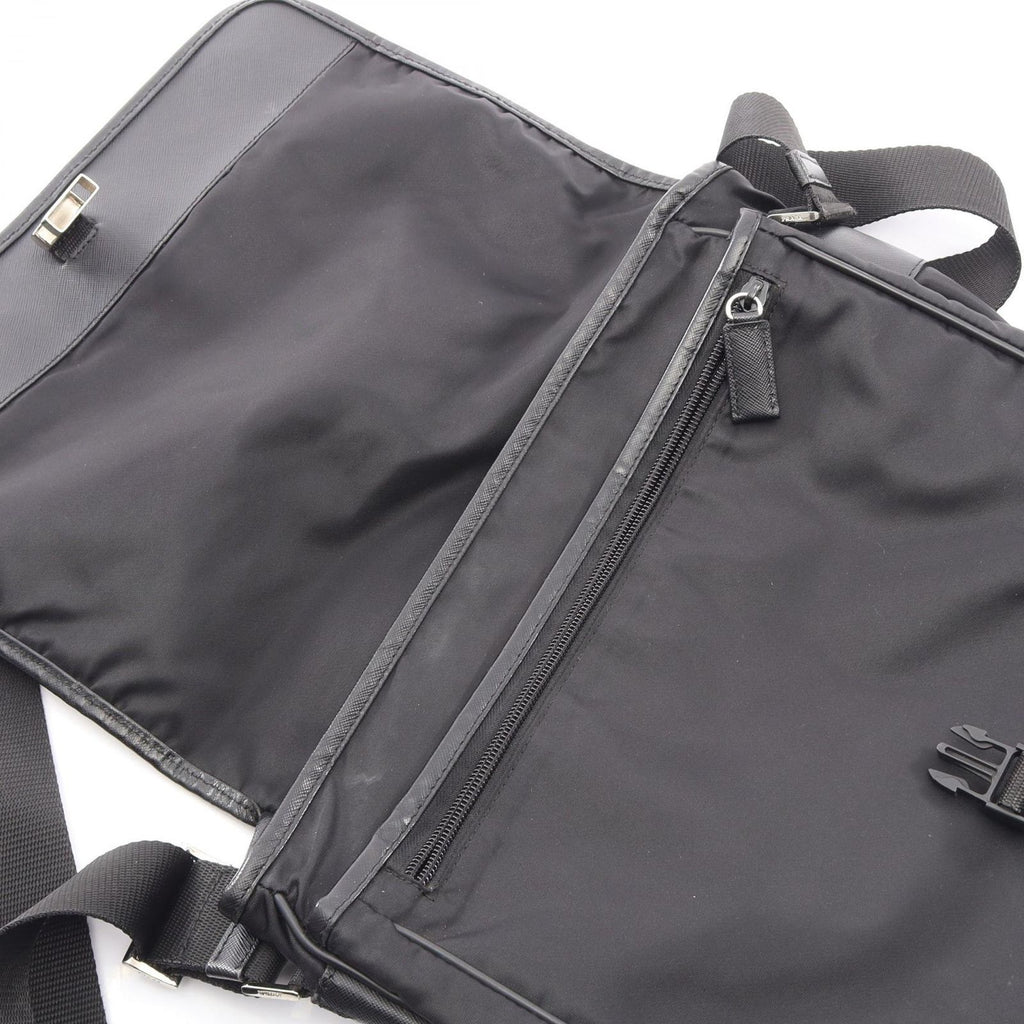 Prada Shoulder Bag to Line Guru Logo Black Nylon Saffiano Leather to — view 8