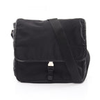 Prada Shoulder Bag to Line Guru Logo Black Nylon Saffiano Leather to