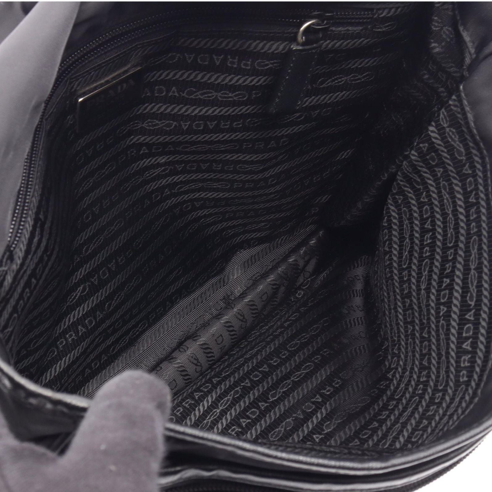 Prada Shoulder Bag to Line Guru Logo Black Nylon Saffiano Leather to — view 3