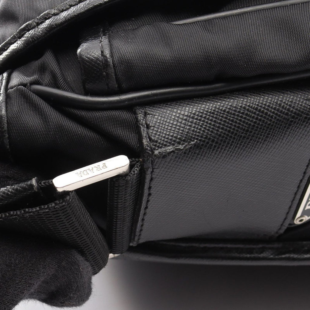 Prada Shoulder Bag to Line Guru Logo Black Nylon Saffiano Leather to — view 7
