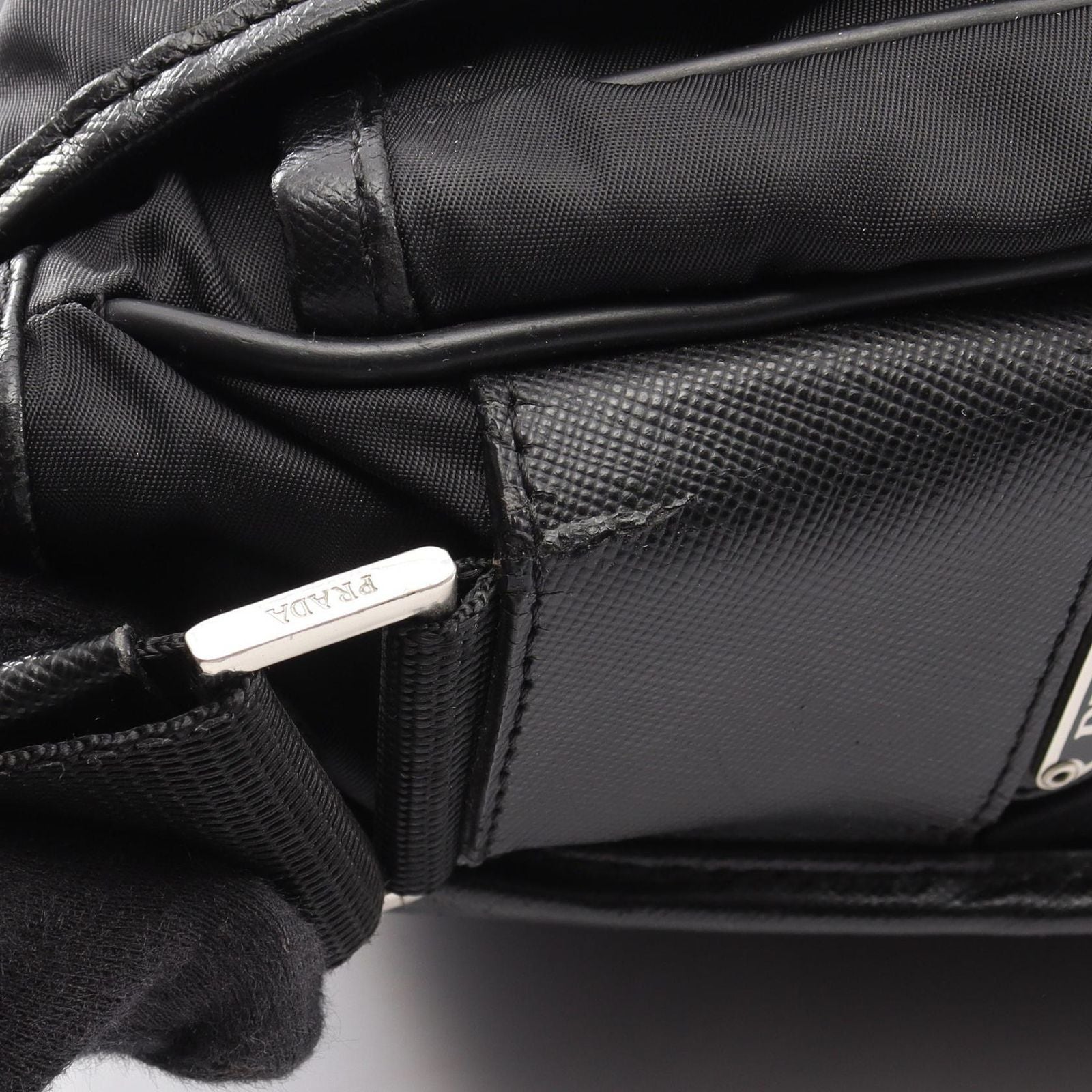 Prada Shoulder Bag to Line Guru Logo Black Nylon Saffiano Leather to — view 7