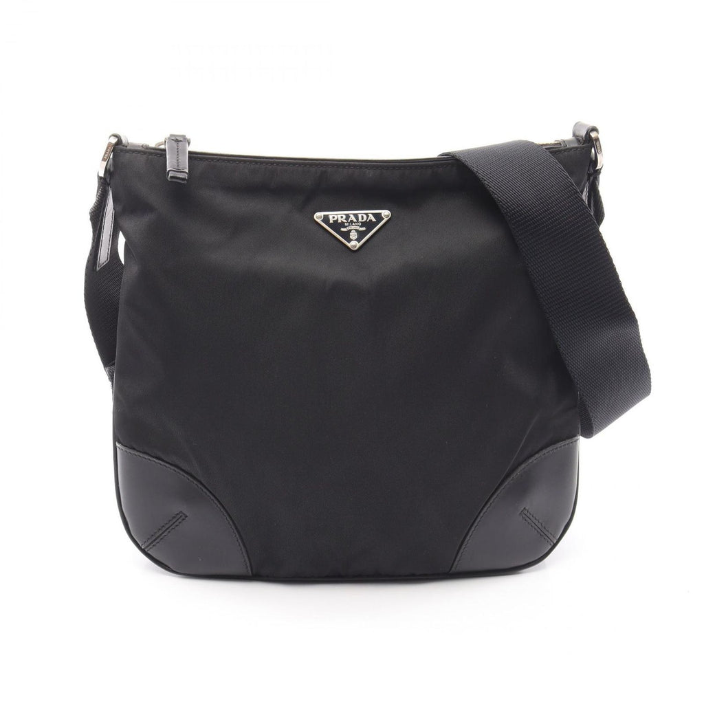 Prada Shoulder Bag to Line Guru Logo Black Nylon Leather to
