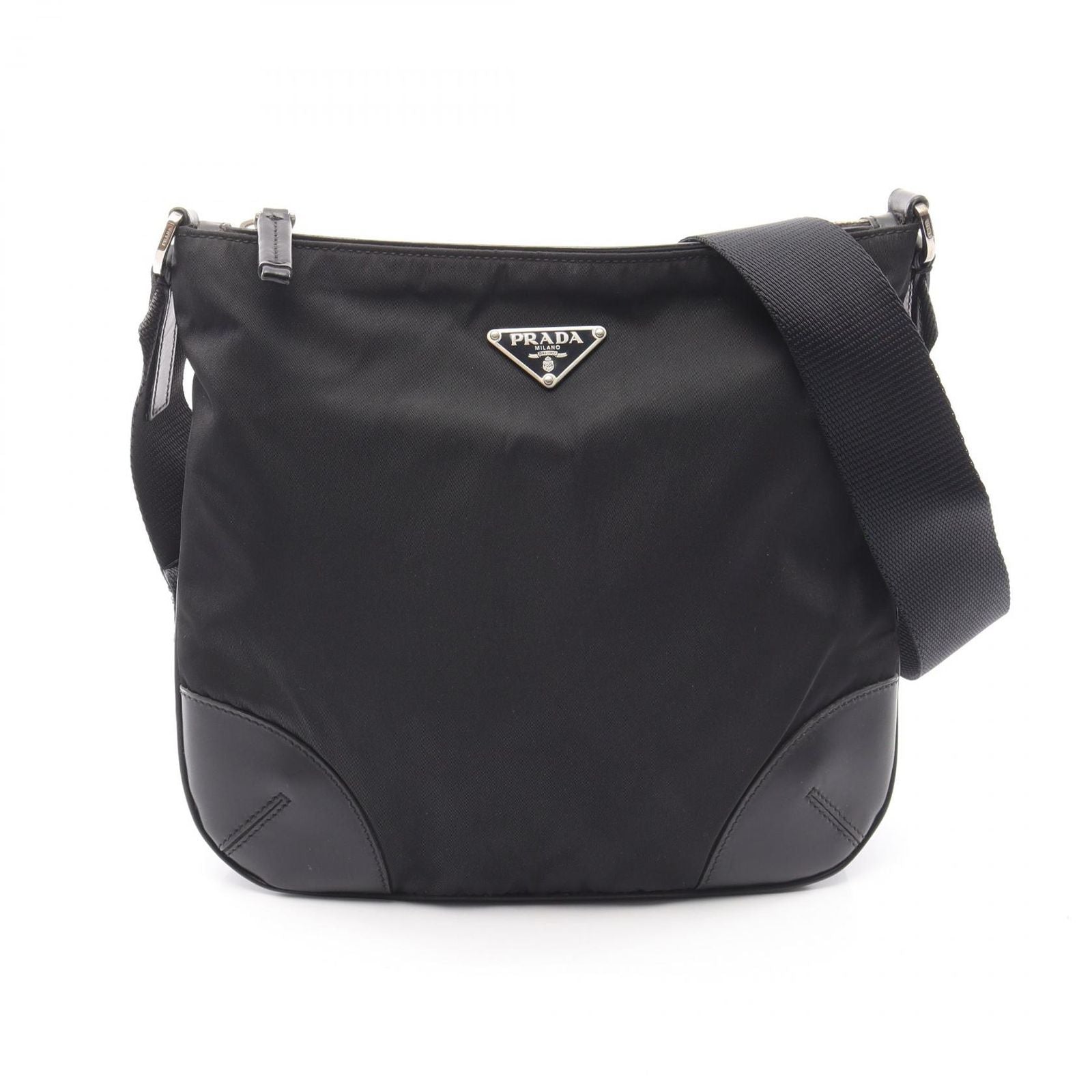 Prada Shoulder Bag to Line Guru Logo Black Nylon Leather to