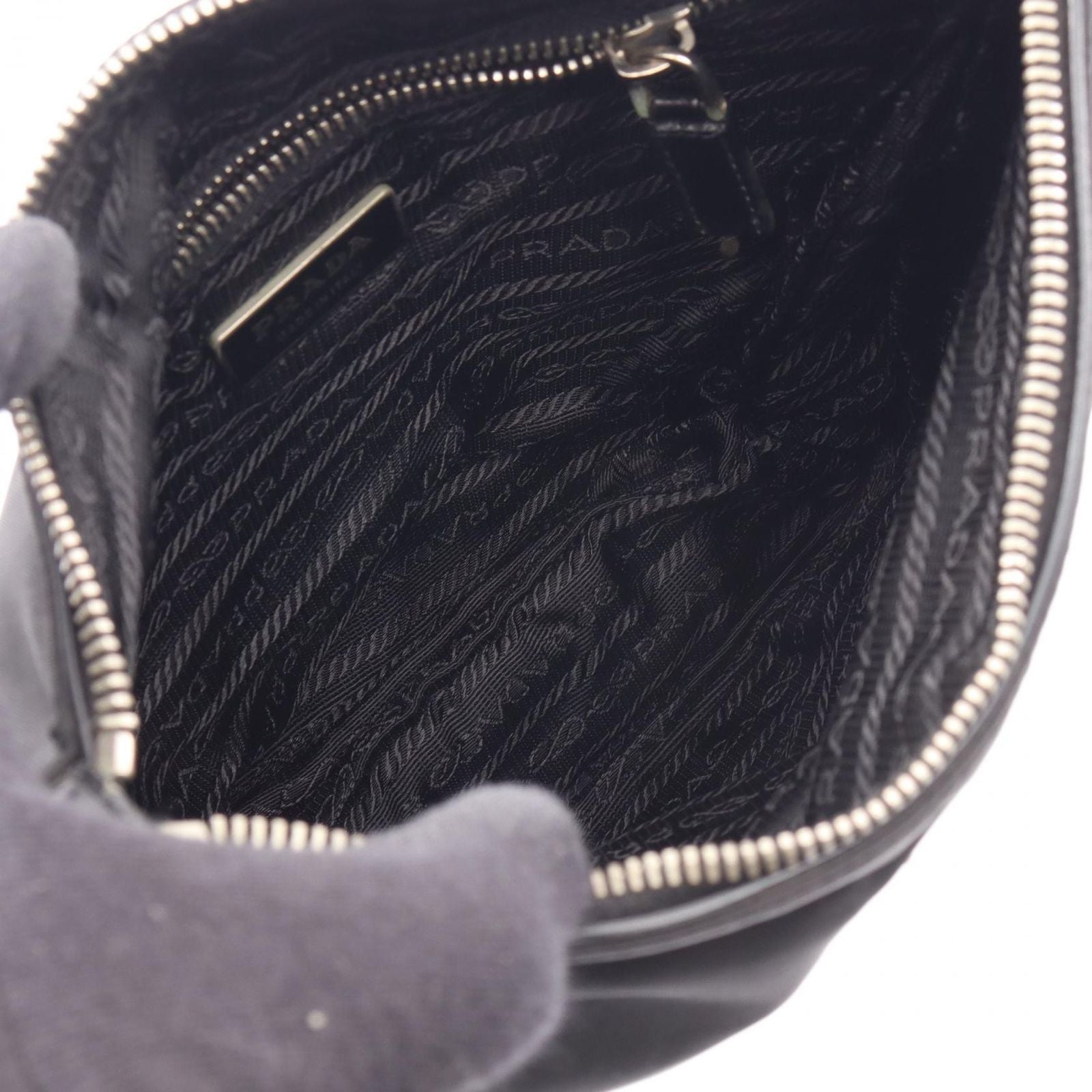 Prada Shoulder Bag to Line Guru Logo Black Nylon Leather to — view 3