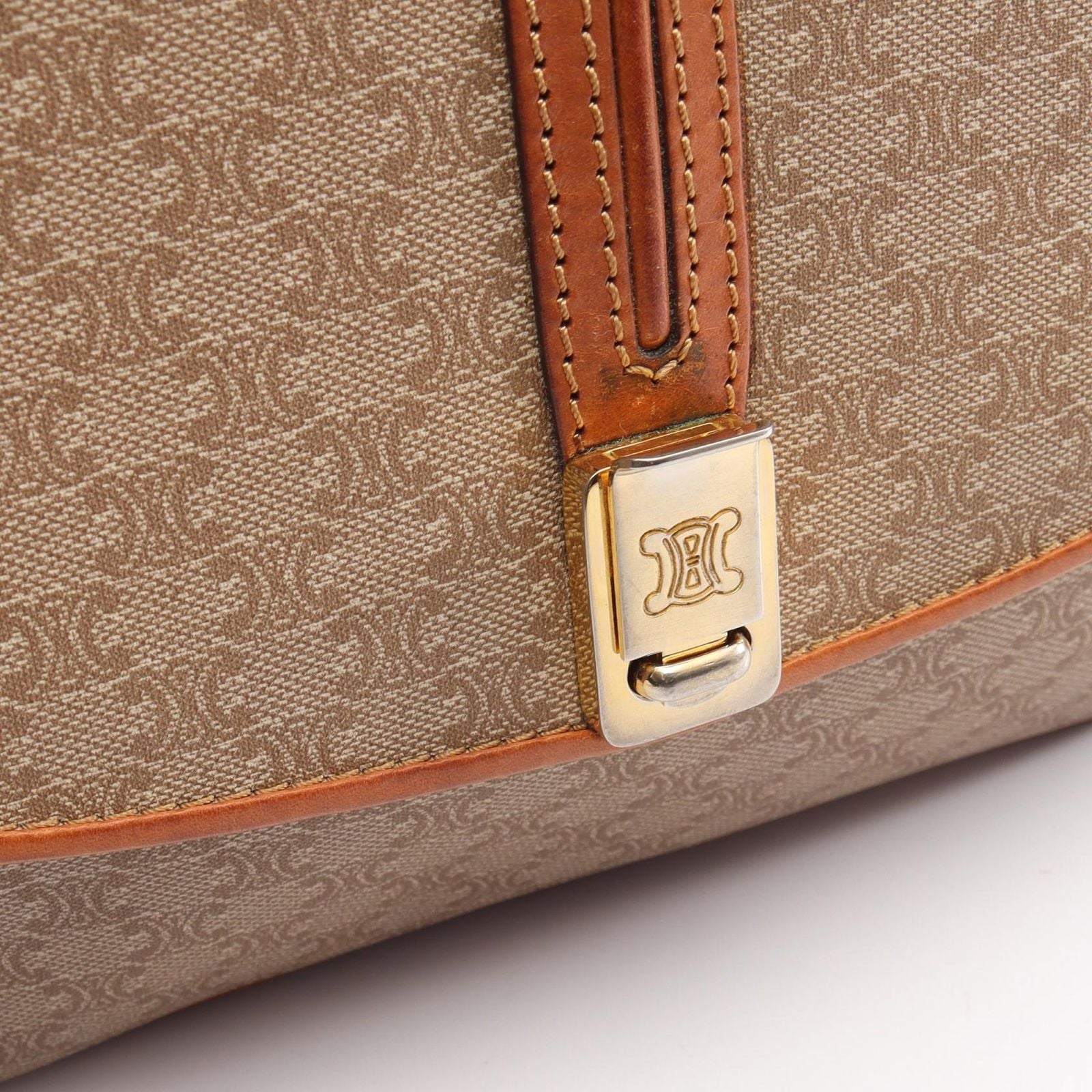 Celine Shoulder Bag Macadam Beige Brown Canvas Leather Triomphe — view 8