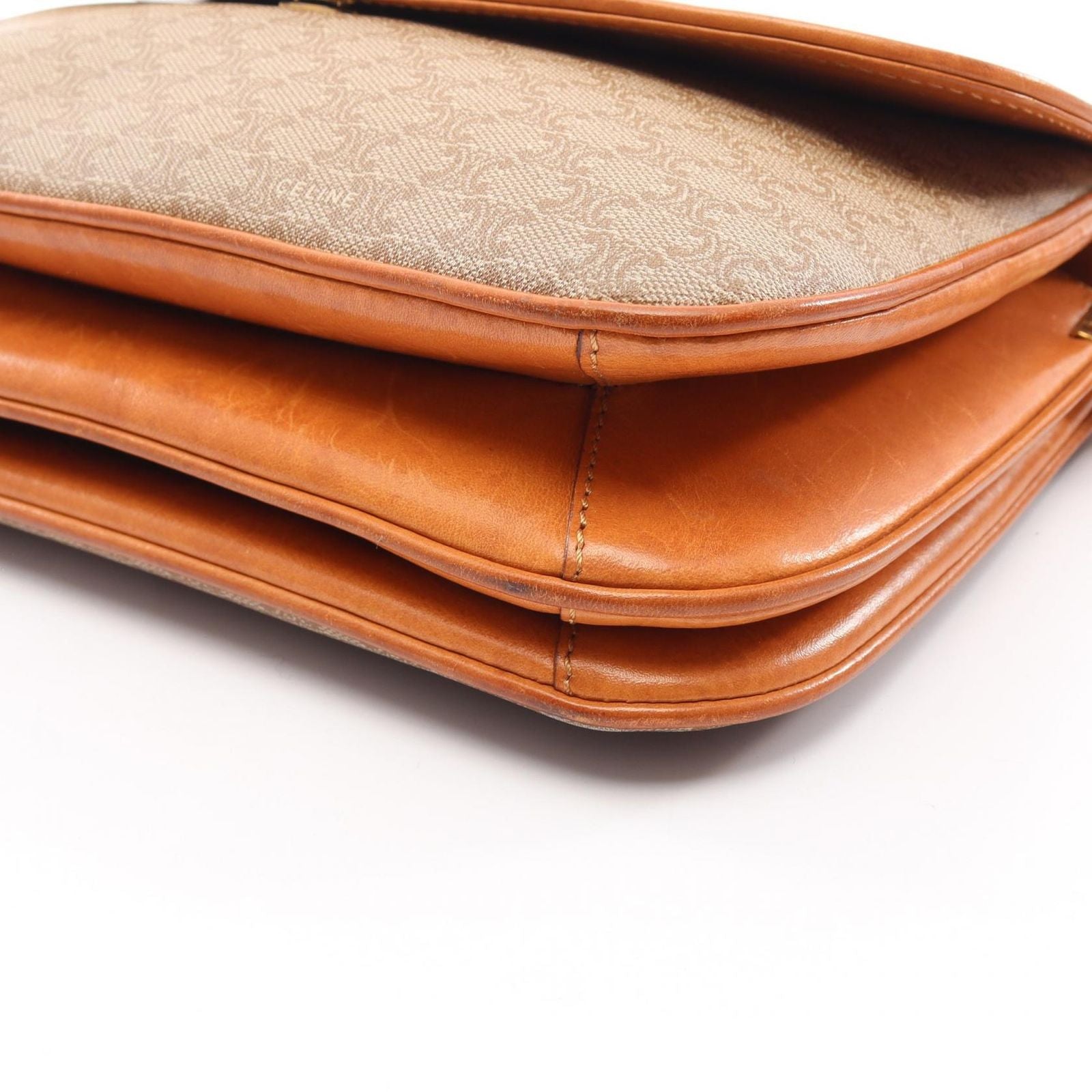 Celine Shoulder Bag Macadam Beige Brown Canvas Leather Triomphe — view 5