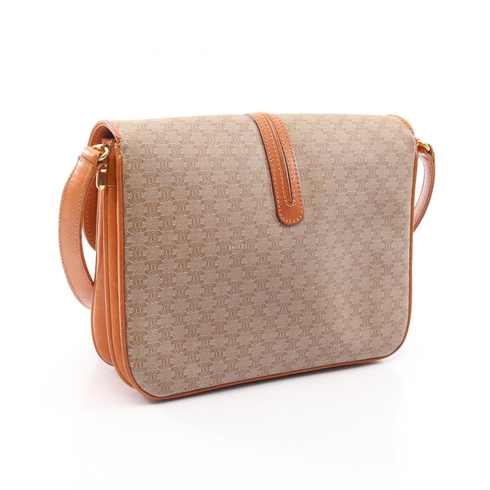 Celine Shoulder Bag Macadam Beige Brown Canvas Leather Triomphe — view 2