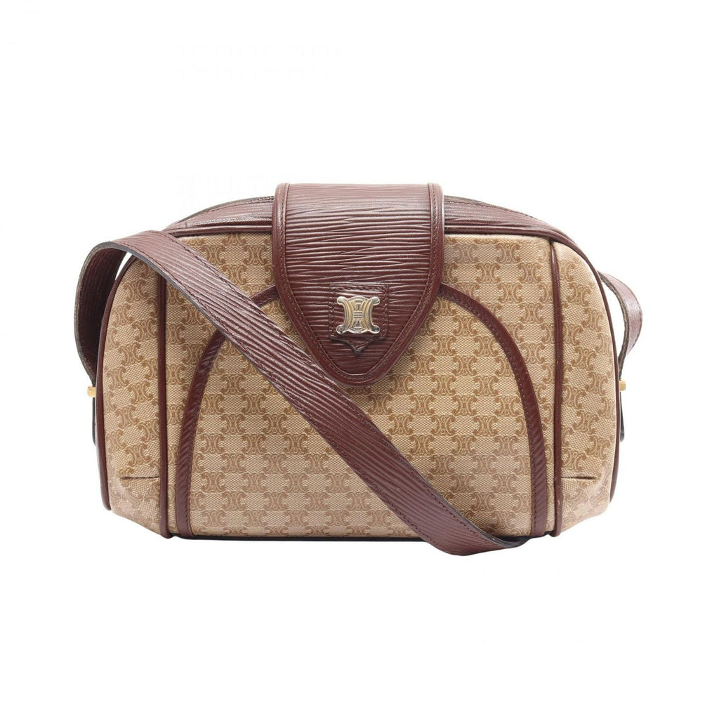 Celine Shoulder Bag Macadam Brown Canvas Leather