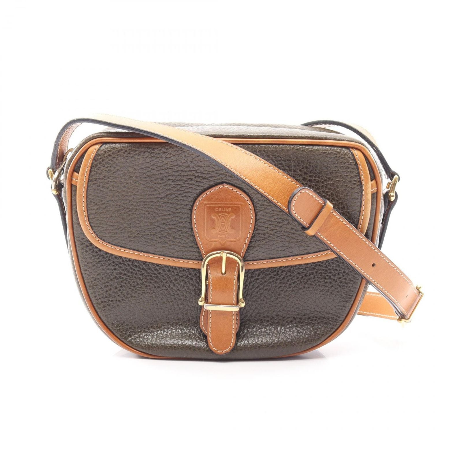 Celine Shoulder Bag Triomphe Khaki Leather