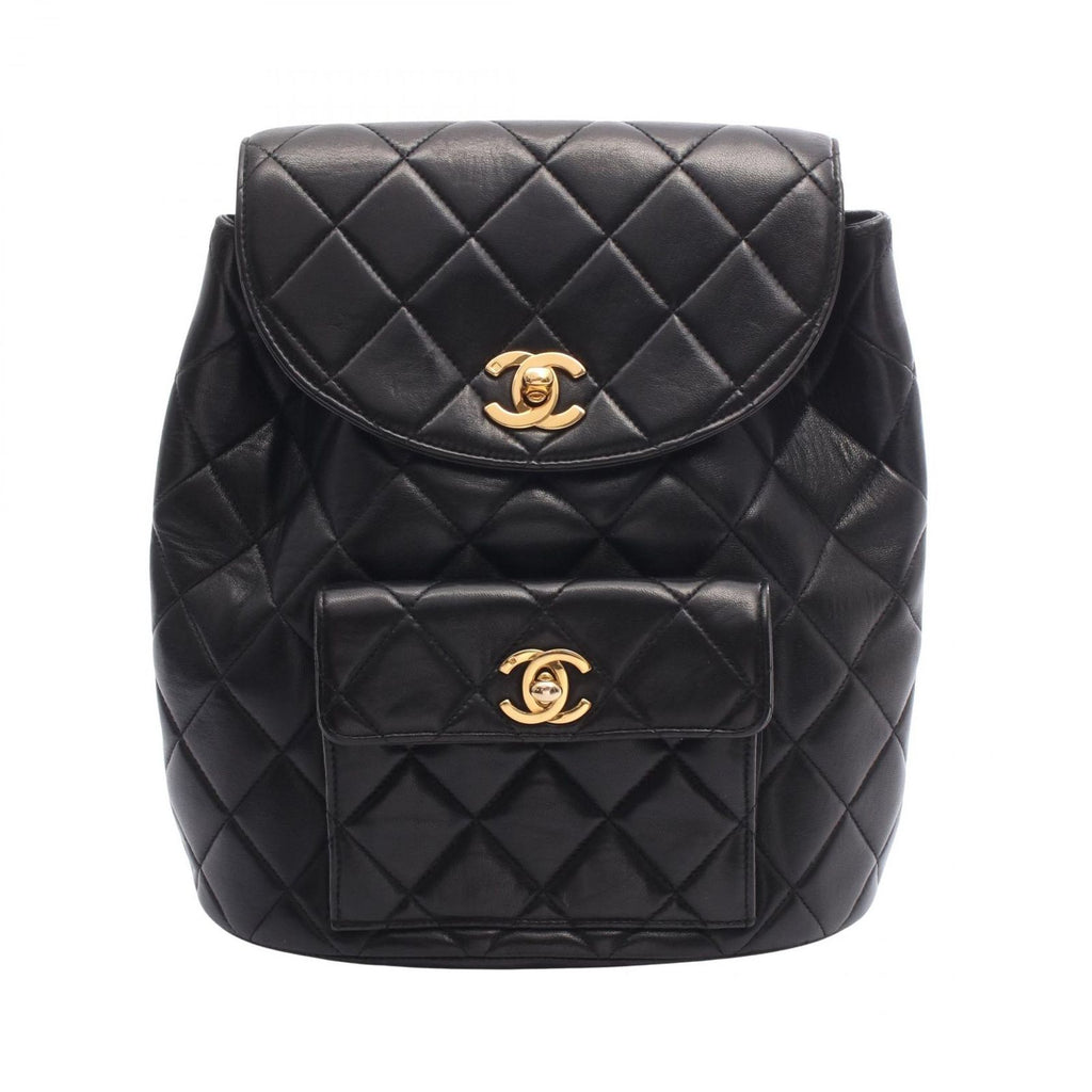 Chanel Backpack Quilted Turnlock Chain Black Lambskin Double