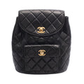 Chanel Backpack Quilted Turnlock Chain Black Lambskin Double