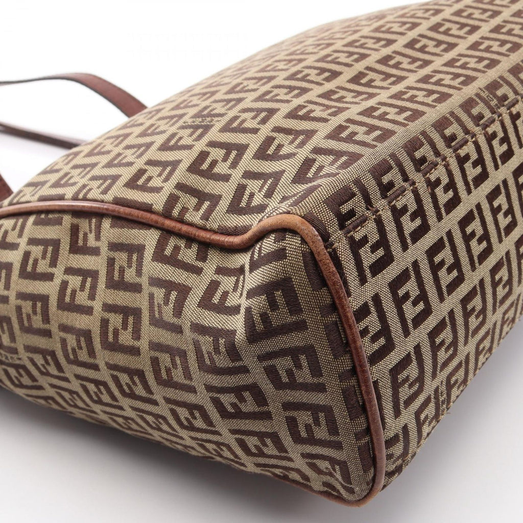 Fendi Tote Bag Zucchino Beige Brown Canvas Leather — view 5