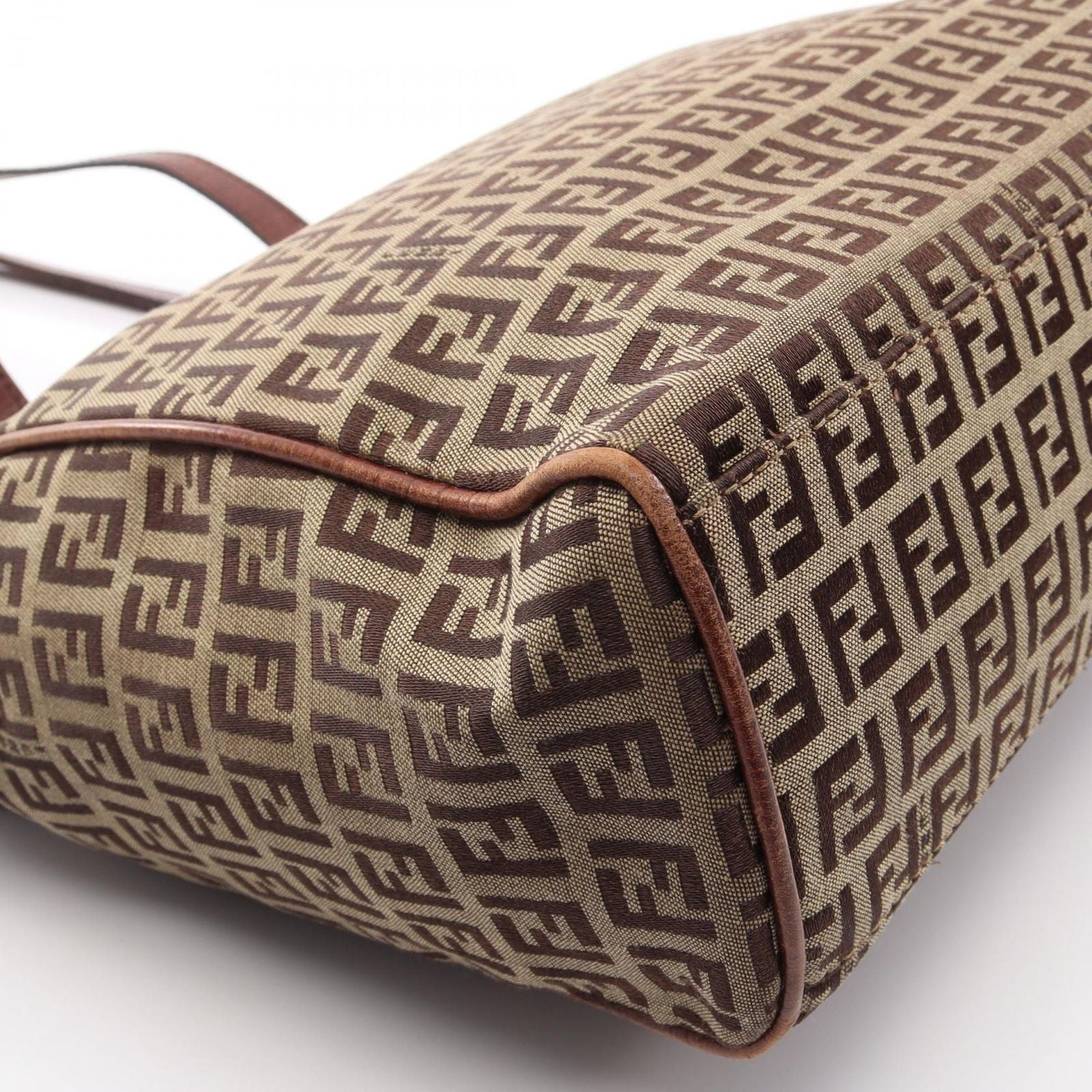 Fendi Tote Bag Zucchino Beige Brown Canvas Leather — view 5