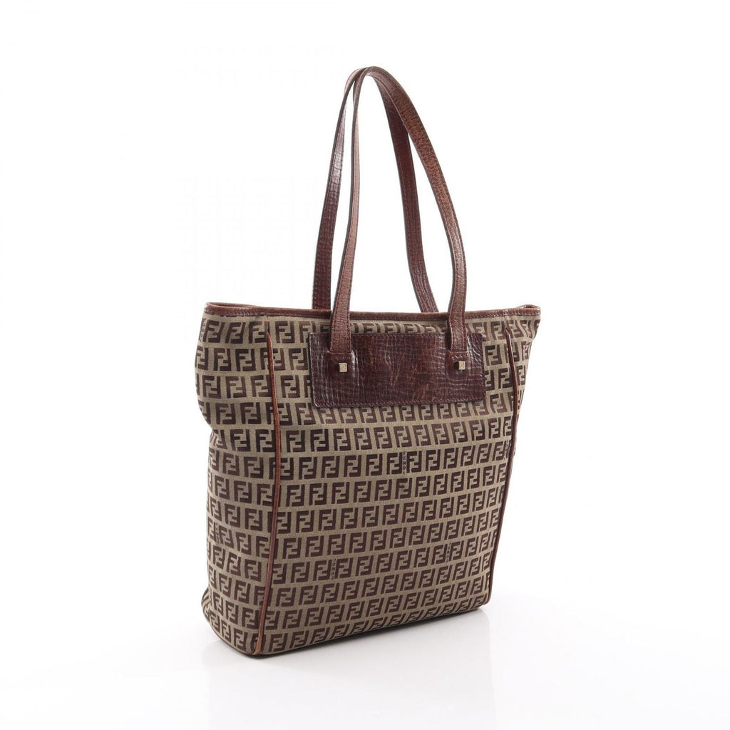 Fendi Tote Bag Zucchino Beige Brown Canvas Leather — view 2