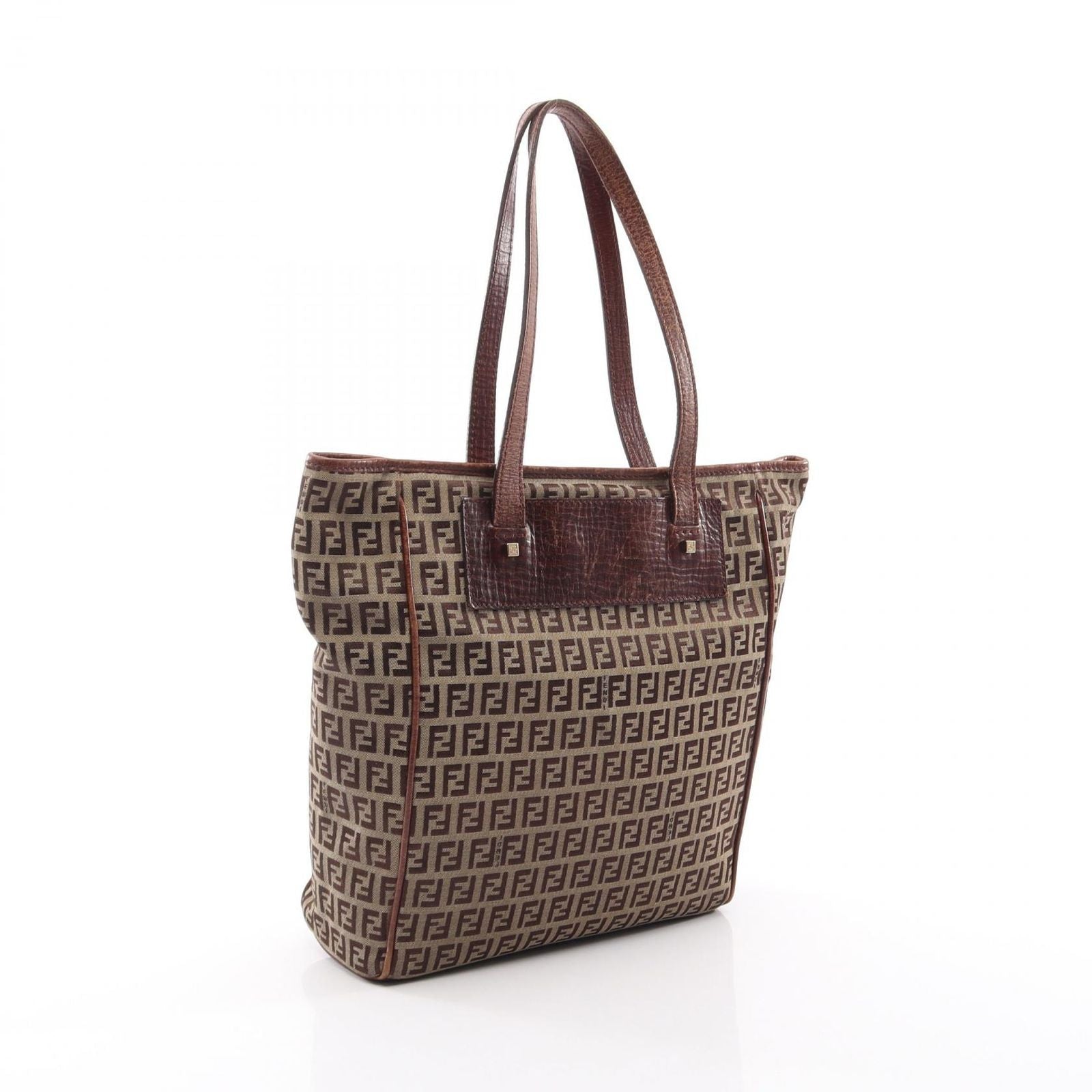 Fendi Tote Bag Zucchino Beige Brown Canvas Leather — view 2