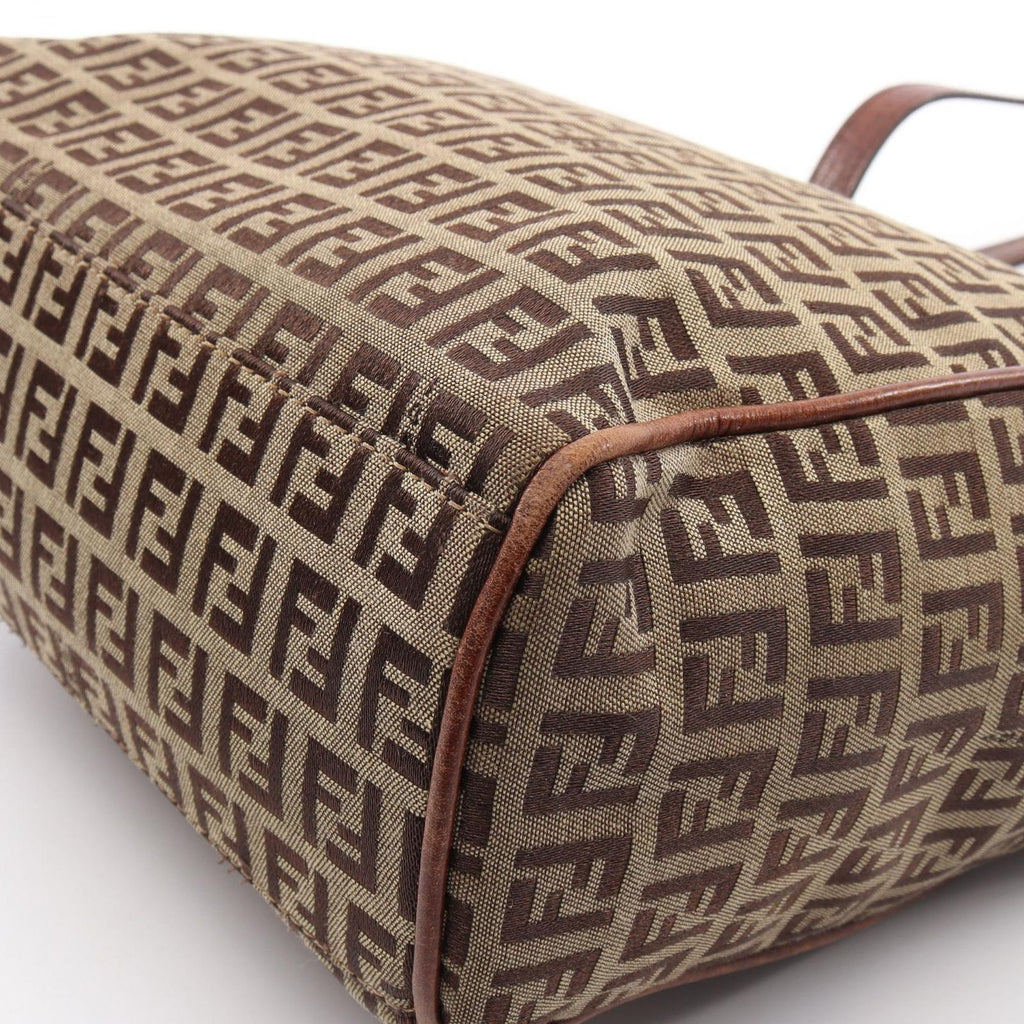 Fendi Tote Bag Zucchino Beige Brown Canvas Leather — view 6