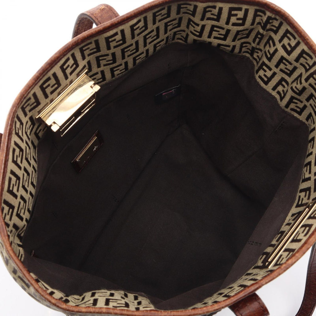 Fendi Tote Bag Zucchino Beige Brown Canvas Leather — view 3