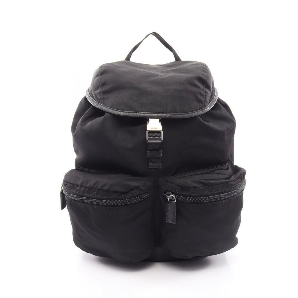 Prada Backpack Viaggio Black Nylon Saffiano Leather Triangle Logo