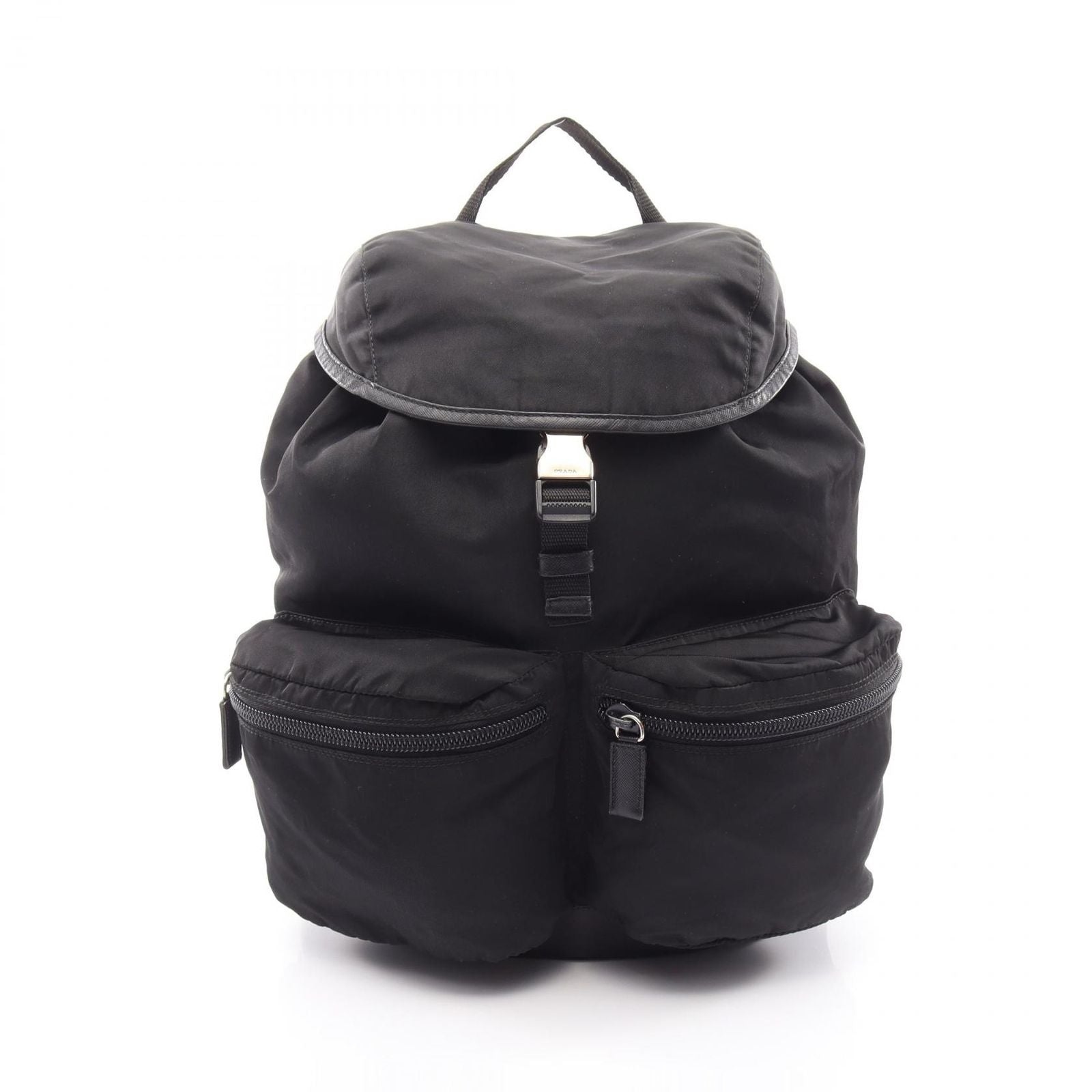 Prada Backpack Viaggio Black Nylon Saffiano Leather Triangle Logo