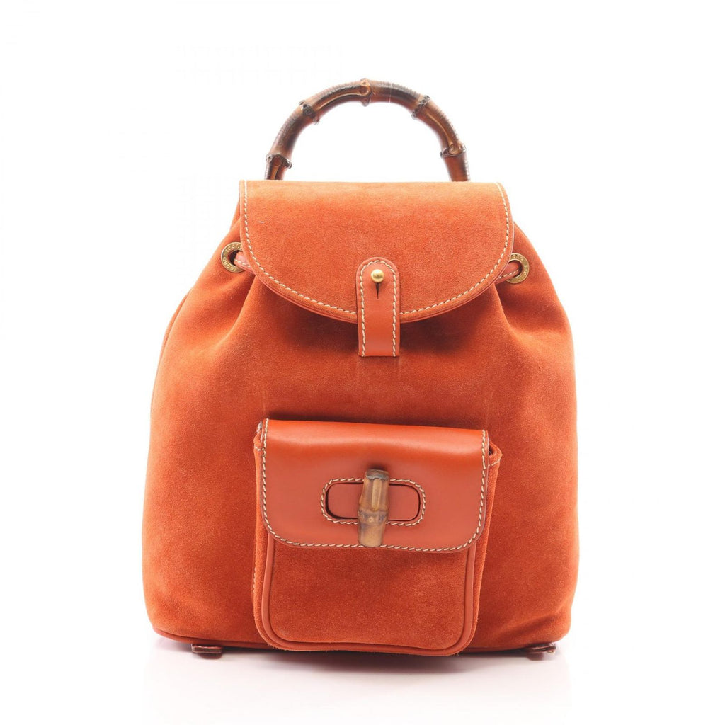 Gucci Backpack Bamboo 003 58 Orange Suede Leather