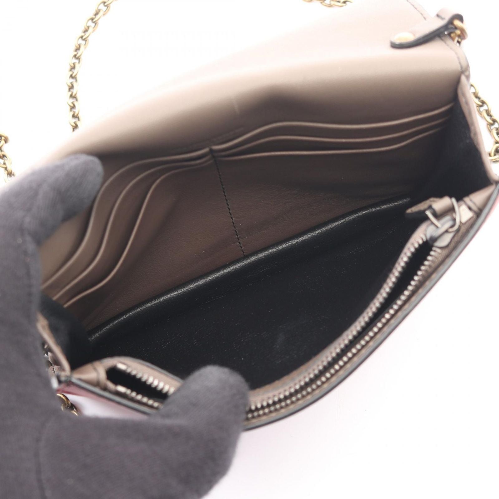 Bottega Veneta Shoulder Bag Red Pink Gray Leather Chain Wallet — view 3