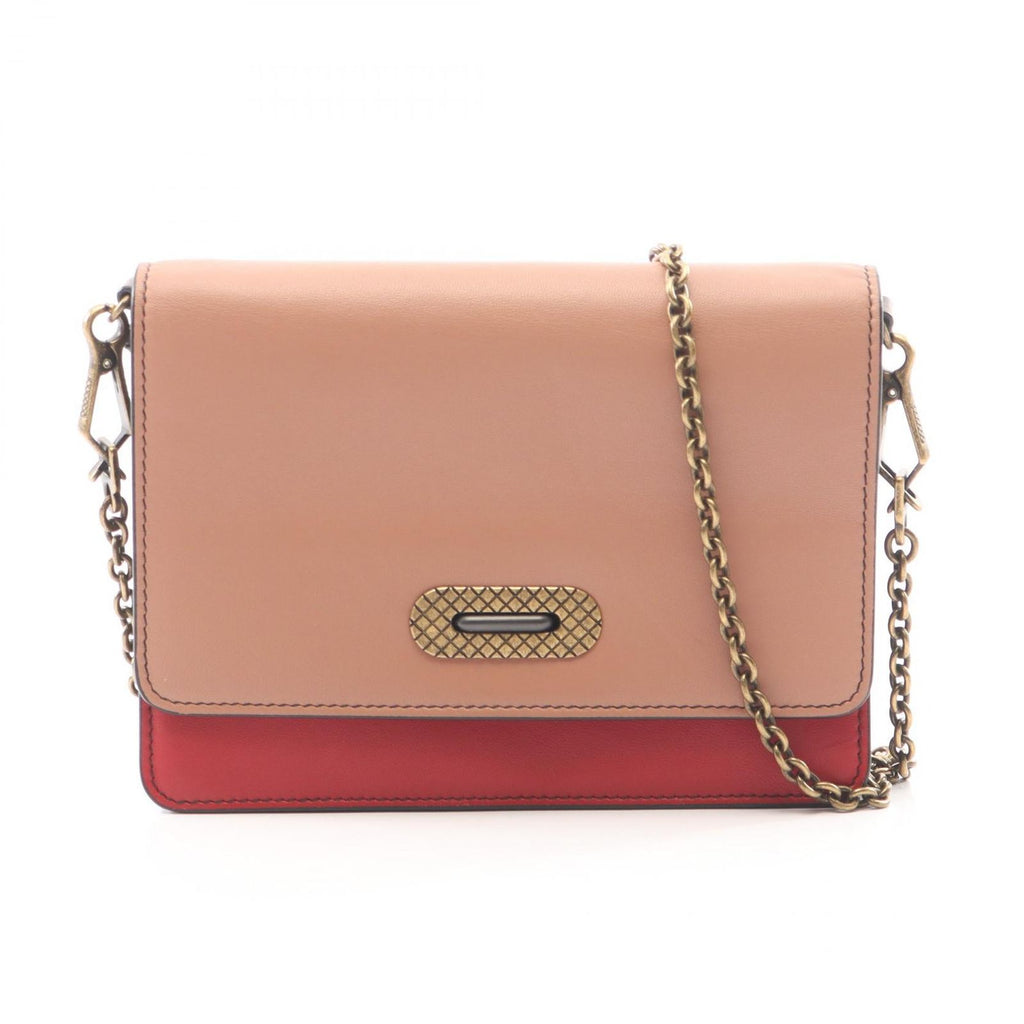 Bottega Veneta Shoulder Bag Red Pink Gray Leather Chain Wallet