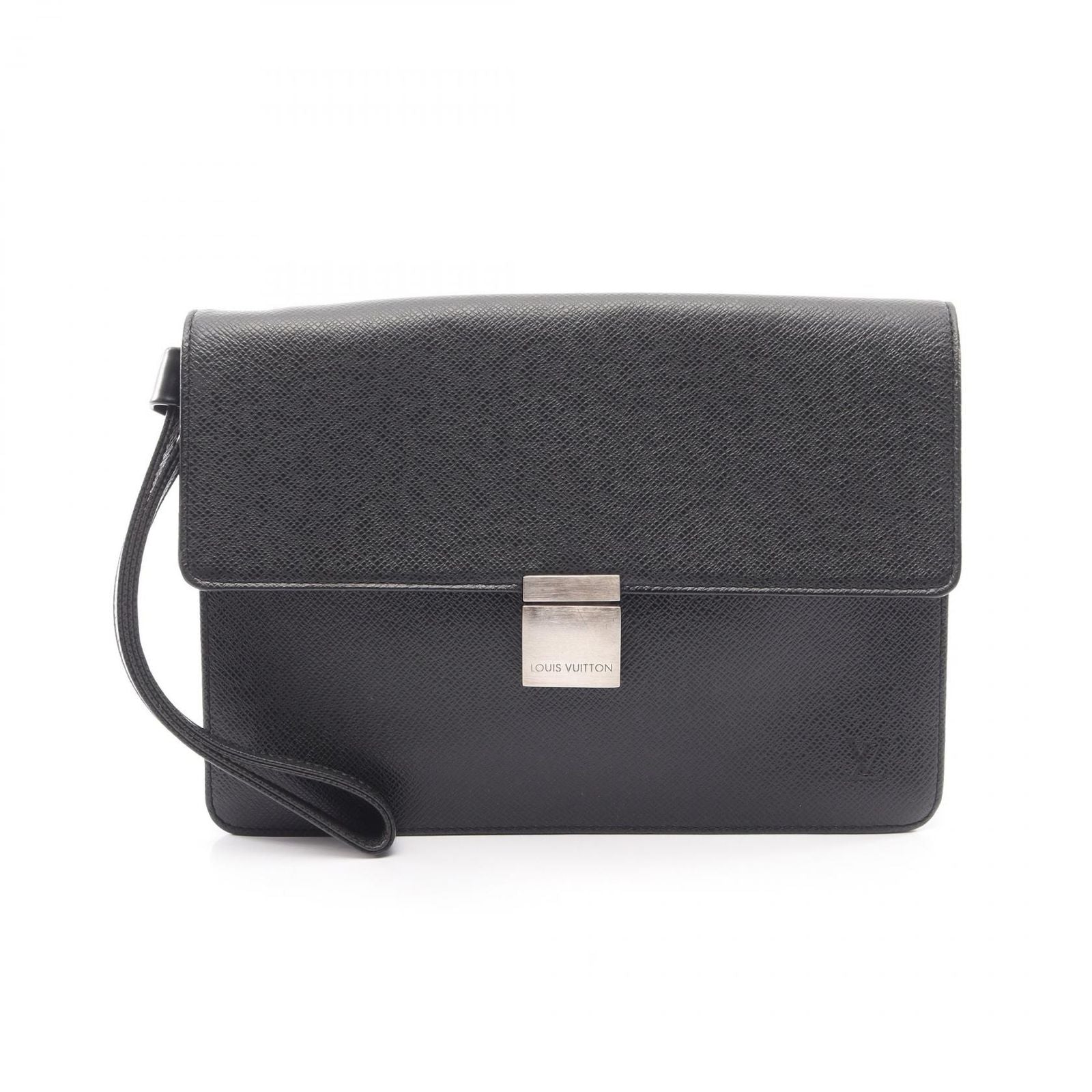 Louis Vuitton Clutch Selenga Taiga Ardoise Black Leather