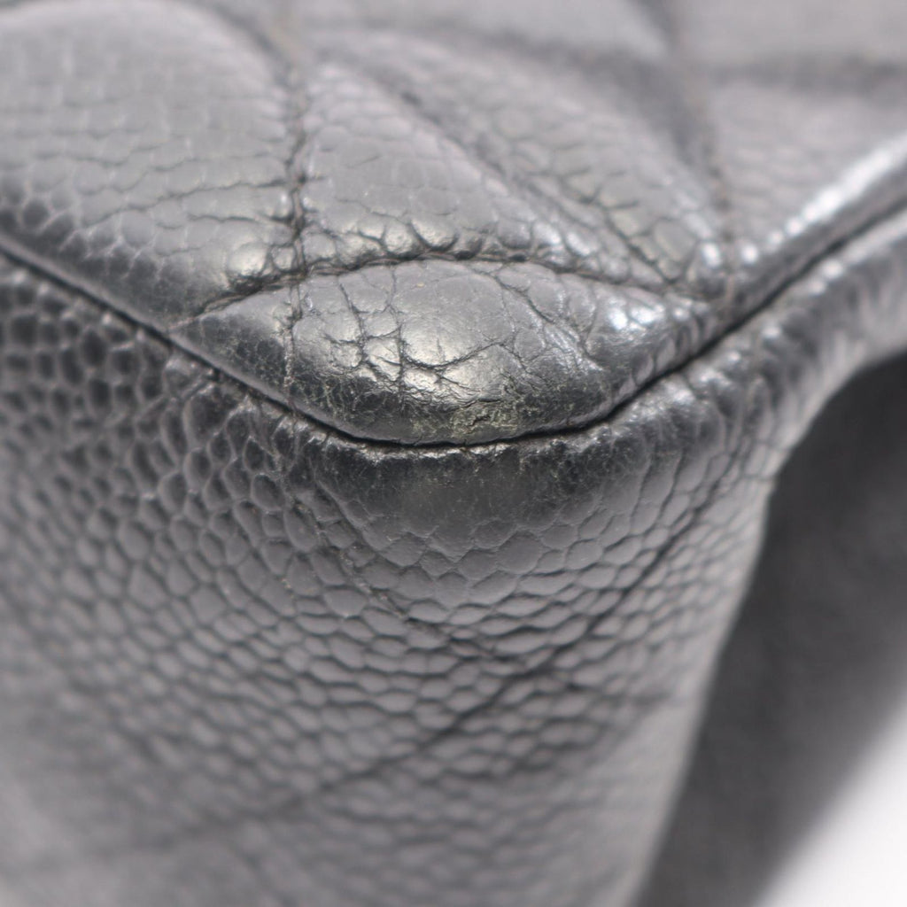 Chanel Shoulder Bag Quilted Double Flap Black Caviar Leather Chain — view 8
