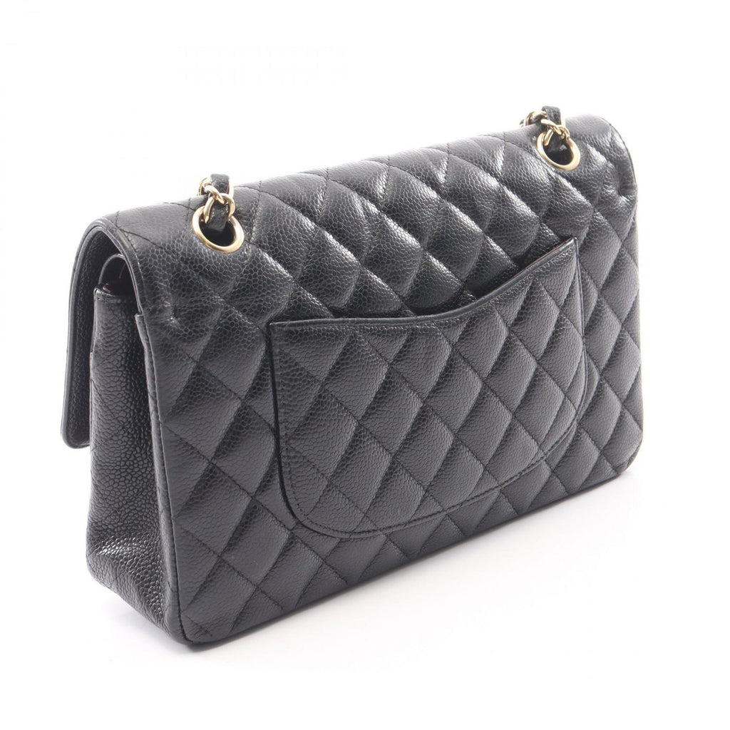 Chanel Shoulder Bag Quilted Double Flap Black Caviar Leather Chain — view 2