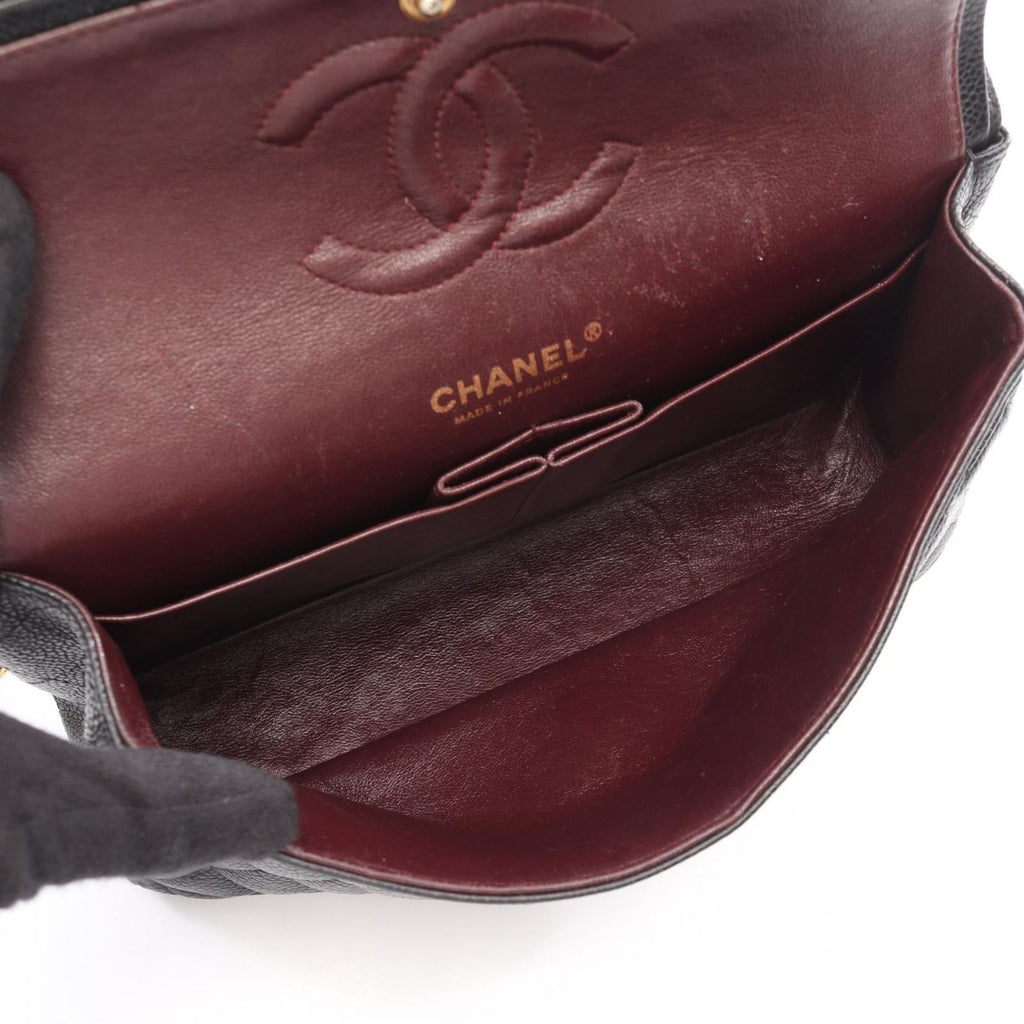 Chanel Shoulder Bag Quilted Double Flap Black Caviar Leather Chain — view 3